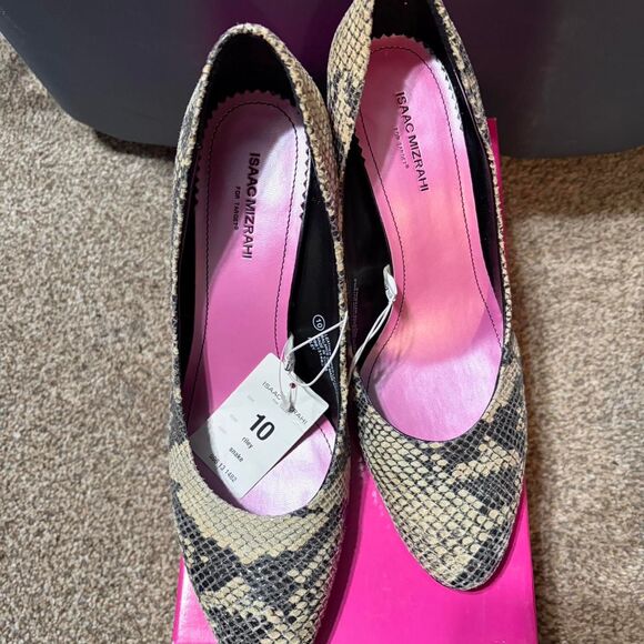 Isaac-Mizrahi Women's 10 Snakeskin Brown Black Print Heels Y2K 2000's Glam - Picture 2 of 8